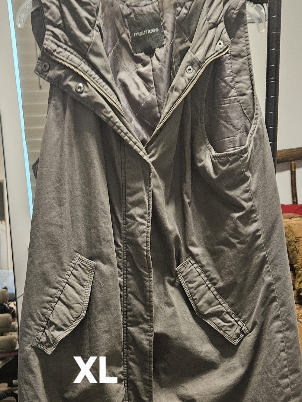 Maurices Olive Quilted Hooded Vest in Green - XL